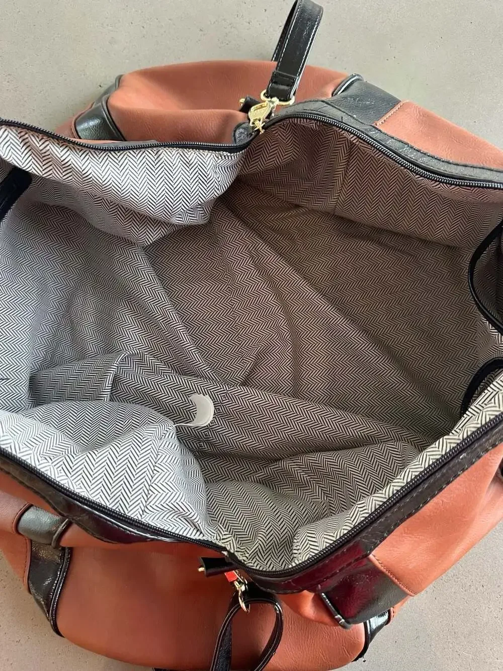 Steve Madden Two-Tone Brown and Black Faux Leather Weekender Duffel Bag